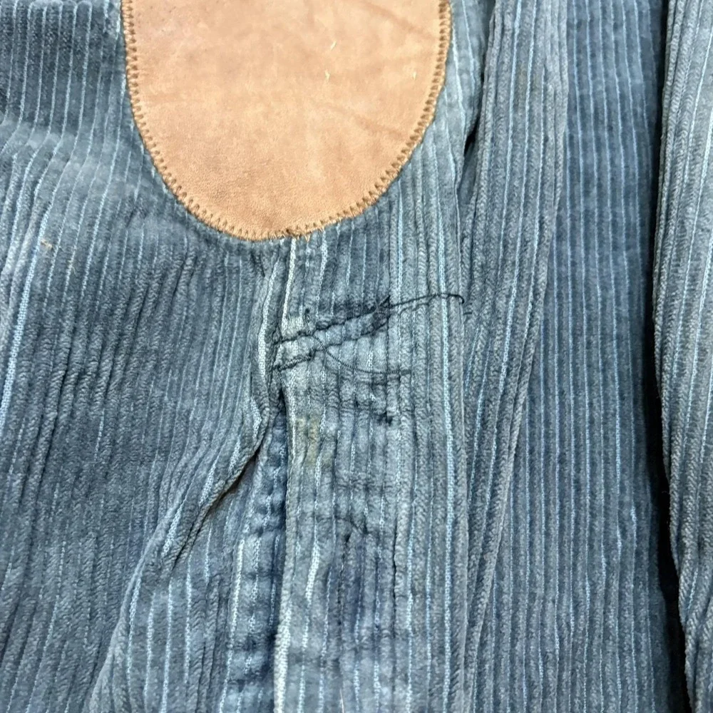 Vtg 80s Banana Republic Safari Corduroy Shirt Mens Medium Blue Suede Elbow Patch